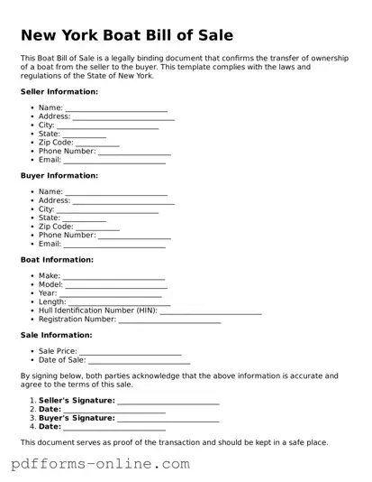 Valid New York Boat Bill of Sale Template