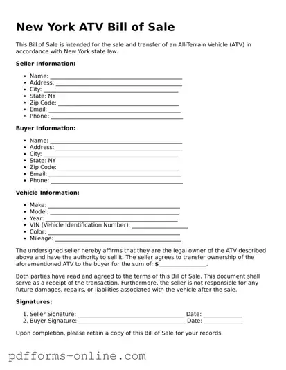 Valid New York ATV Bill of Sale Template