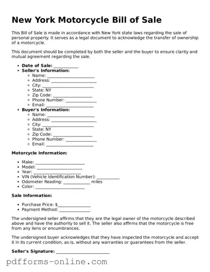 Valid New York Motorcycle Bill of Sale Template