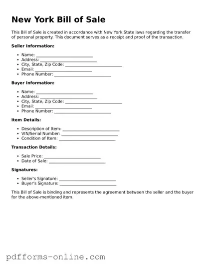 Valid New York Bill of Sale Template