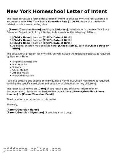 Valid New York Homeschool Letter of Intent Template