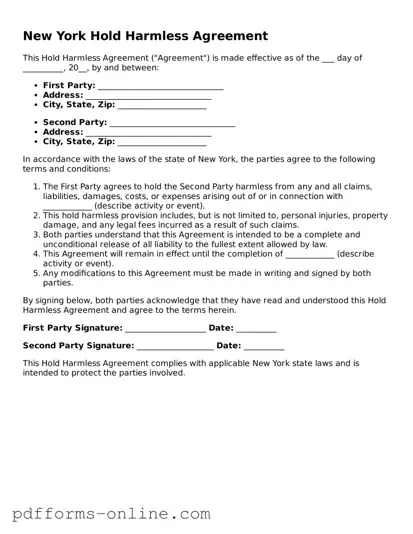 Valid New York Hold Harmless Agreement Template
