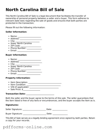 Valid North Carolina Bill of Sale Template
