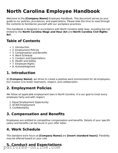 Valid North Carolina Employee Handbook Template