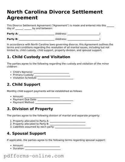Valid North Carolina Divorce Settlement Agreement Template