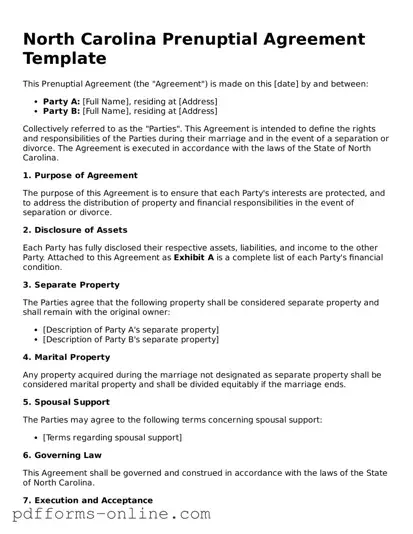 Valid North Carolina Prenuptial Agreement Template