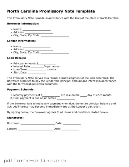 Valid North Carolina Promissory Note Template