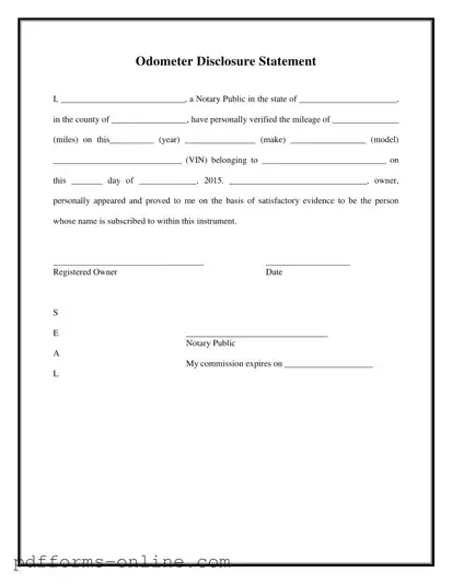 Blank Notarized Odometer Statement Template