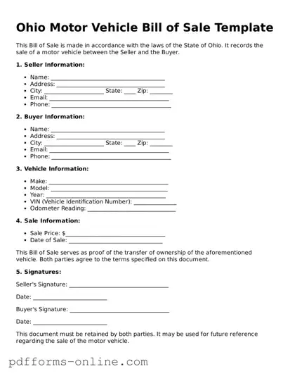 Valid Ohio Motor Vehicle Bill of Sale Template