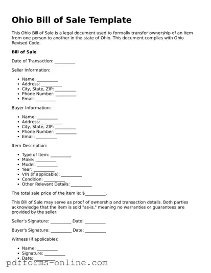 Valid Ohio Bill of Sale Template