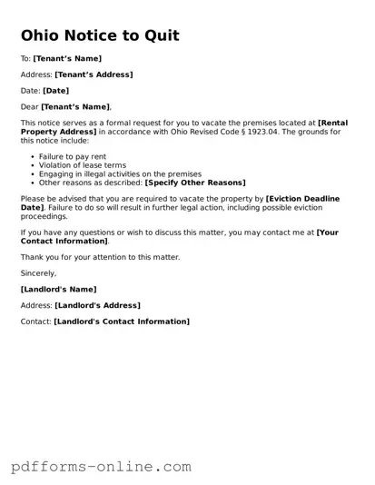 Valid Ohio Notice to Quit Template