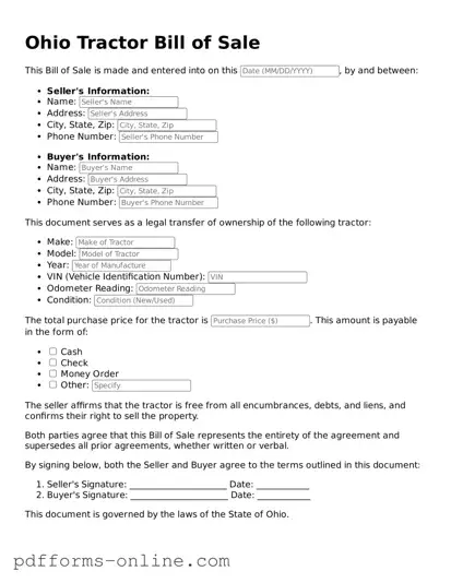 Valid Ohio Tractor Bill of Sale Template