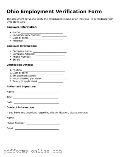 Valid Ohio Employment Verification Template