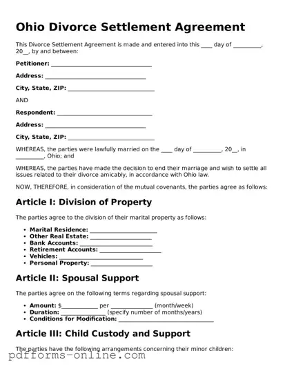 Valid Ohio Divorce Settlement Agreement Template