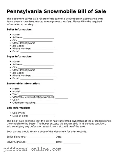 Valid Pennsylvania Snowmobile Bill of Sale Template