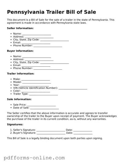 Valid Pennsylvania Trailer Bill of Sale Template