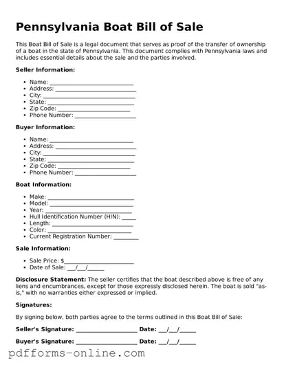 Valid Pennsylvania Boat Bill of Sale Template
