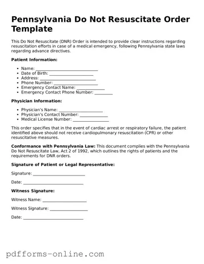 Valid Pennsylvania Do Not Resuscitate Order Template
