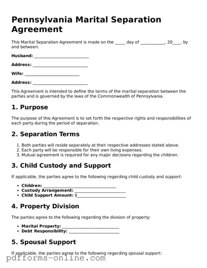 Valid Pennsylvania Marital Separation Agreement Template