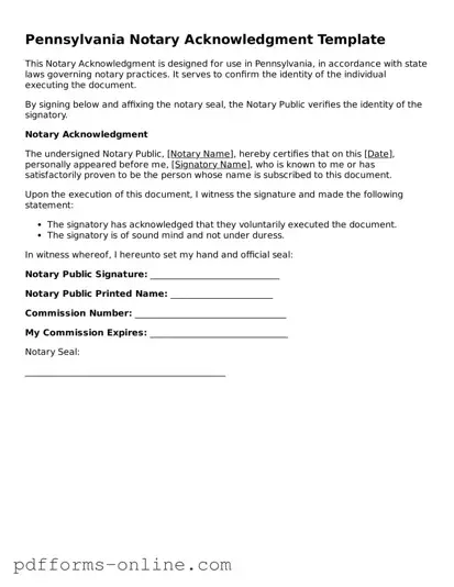 Valid Pennsylvania Notary Acknowledgement Template