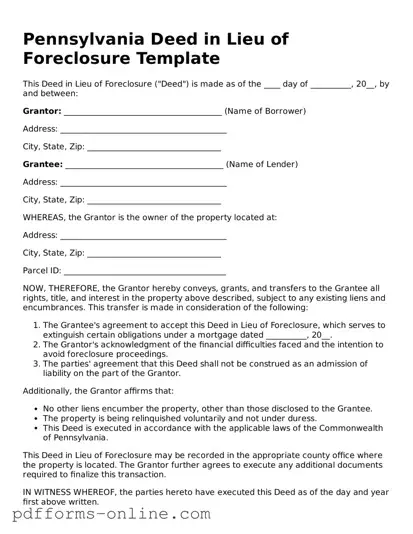 Valid Pennsylvania Deed in Lieu of Foreclosure Template
