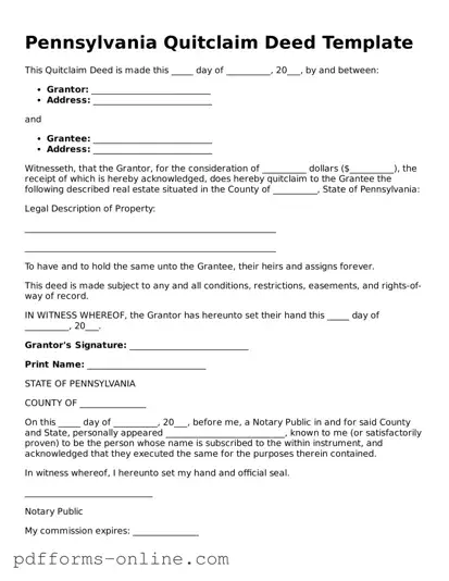 Valid Pennsylvania Quitclaim Deed Template