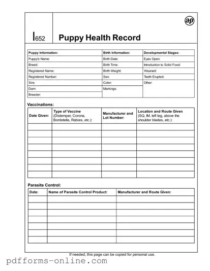 Blank Puppy Health Record Template