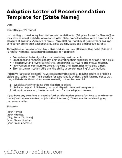 Blank Adoption Letter of Recommendation Form