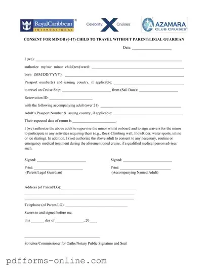 Blank Royal Caribbean Parental Consent Template