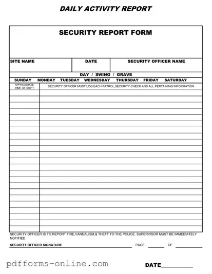 Blank Security Guard Daily Report Sample Template