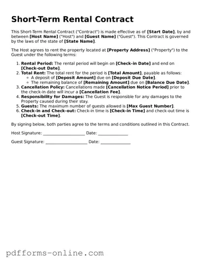 Blank Short-Term Rental Contract Form