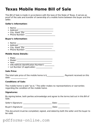 Valid Texas Mobile Home Bill of Sale Template