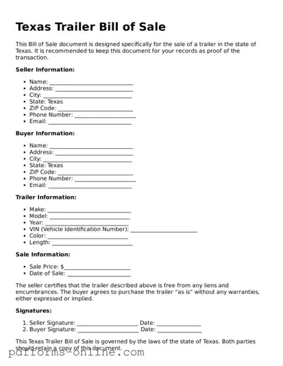 Valid Texas Trailer Bill of Sale Template