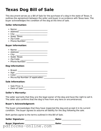 Valid Texas Dog Bill of Sale Template