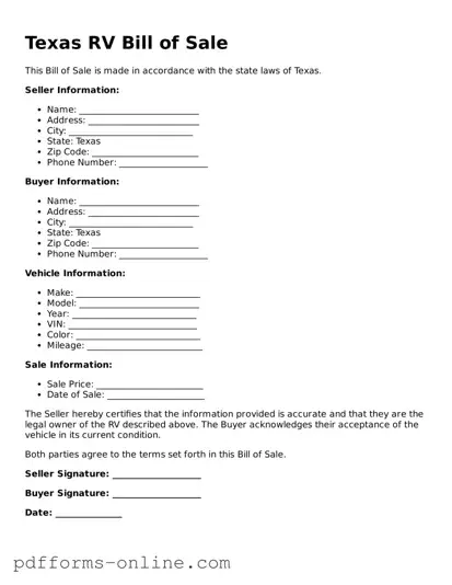 Valid Texas RV Bill of Sale Template