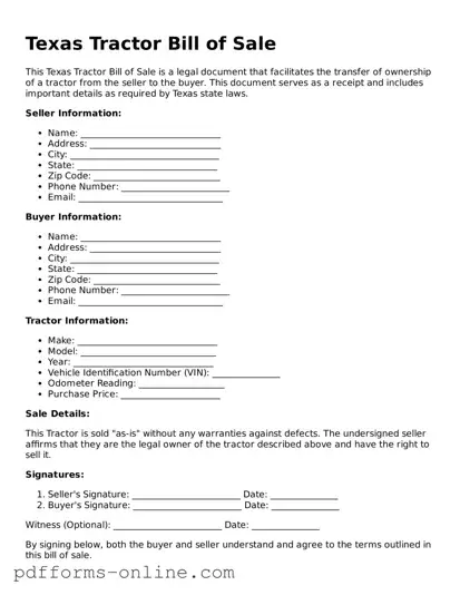 Valid Texas Tractor Bill of Sale Template