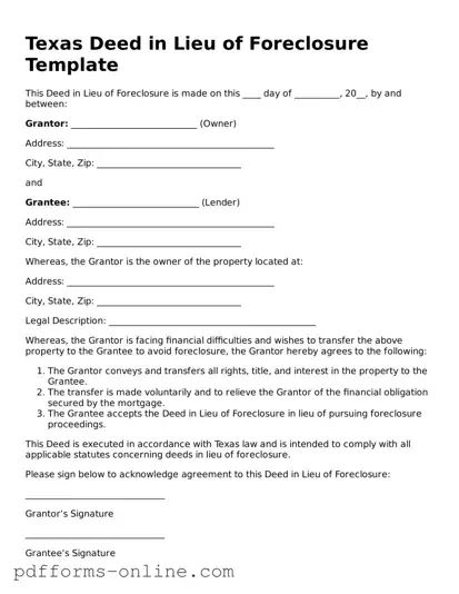 Valid Texas Deed in Lieu of Foreclosure Template