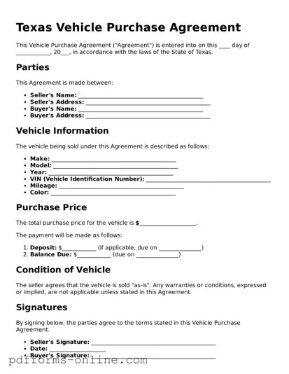 Valid Texas Vehicle Purchase Agreement Template
