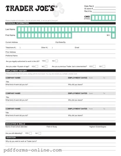 Blank Trader Joe's application Template