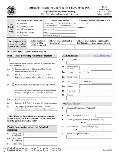 Blank USCIS I-864 Template