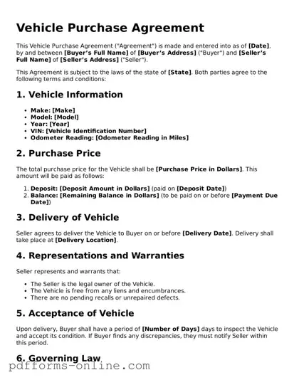 Blank Vehicle Purchase Agreement Form