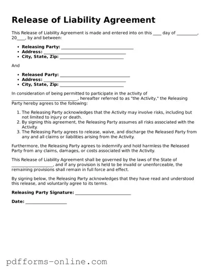Blank Release of Liability Form