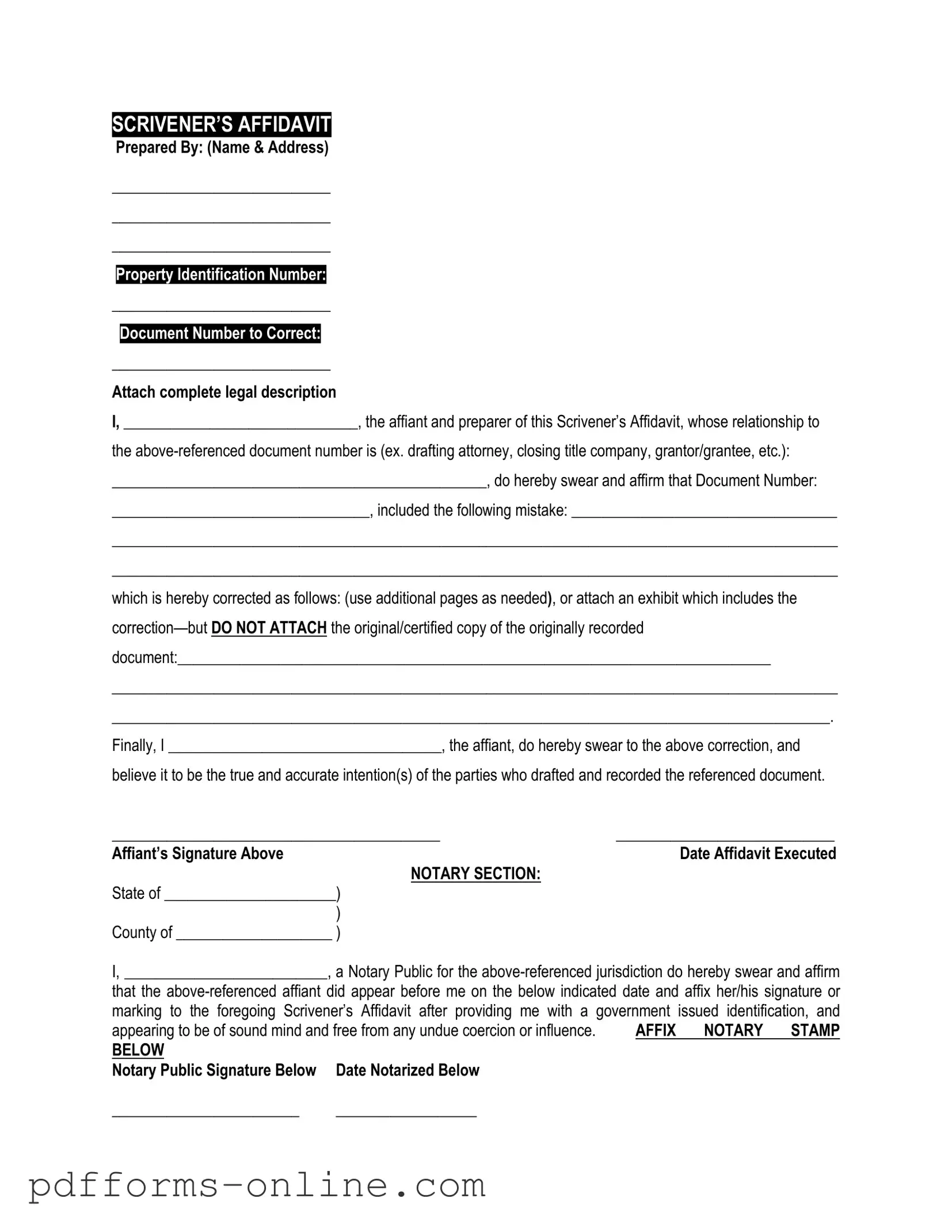 Blank Scrivener's Affidavit Template