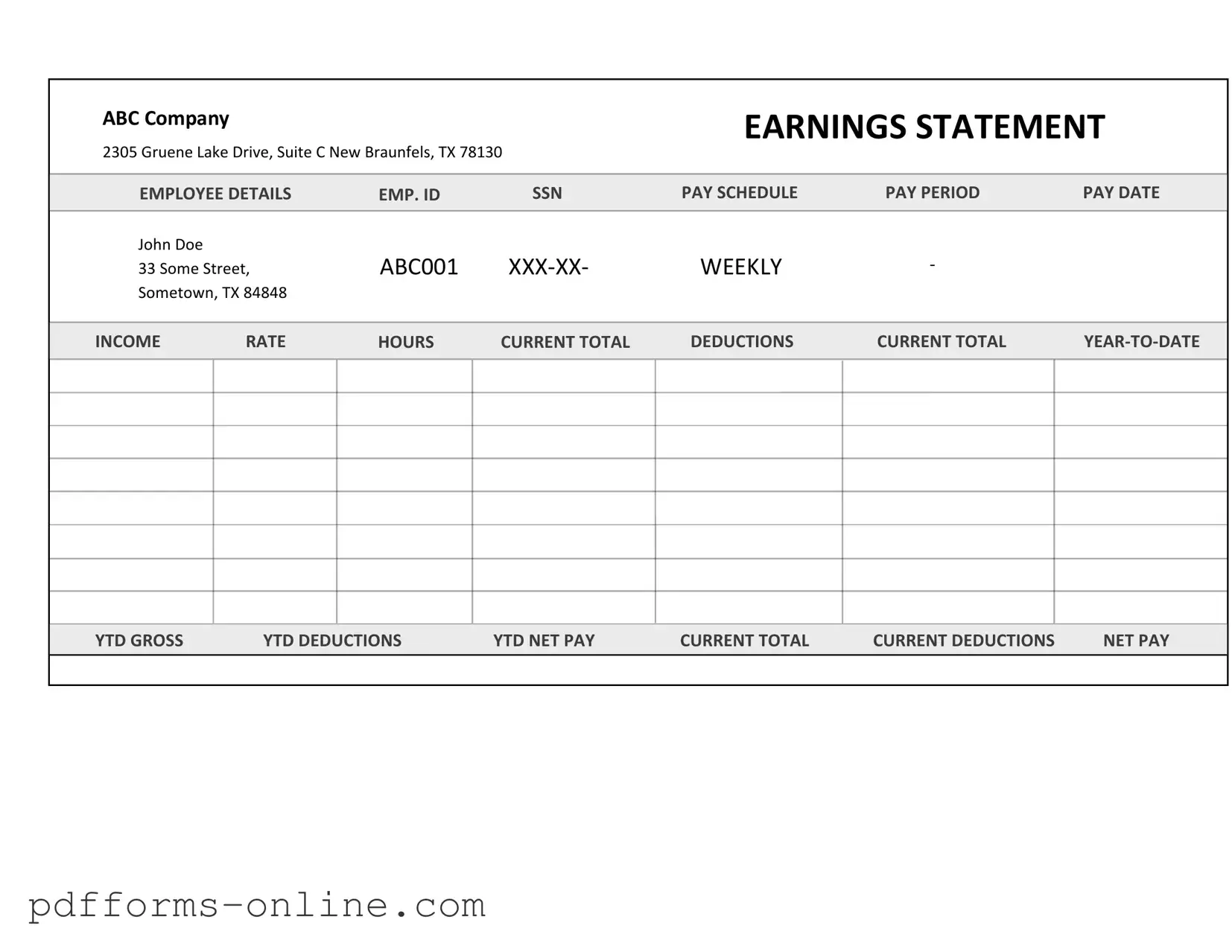Blank Independent Contractor Pay Stub Template