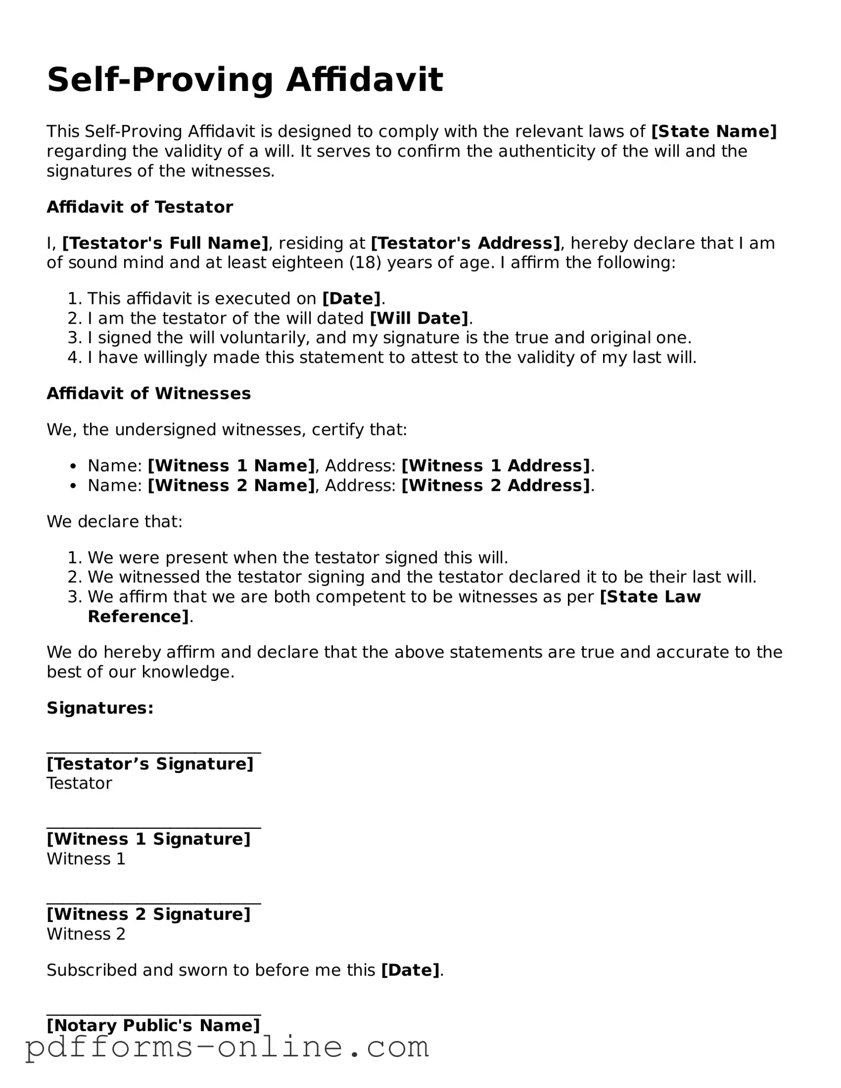 Blank Self-Proving Affidavit Form