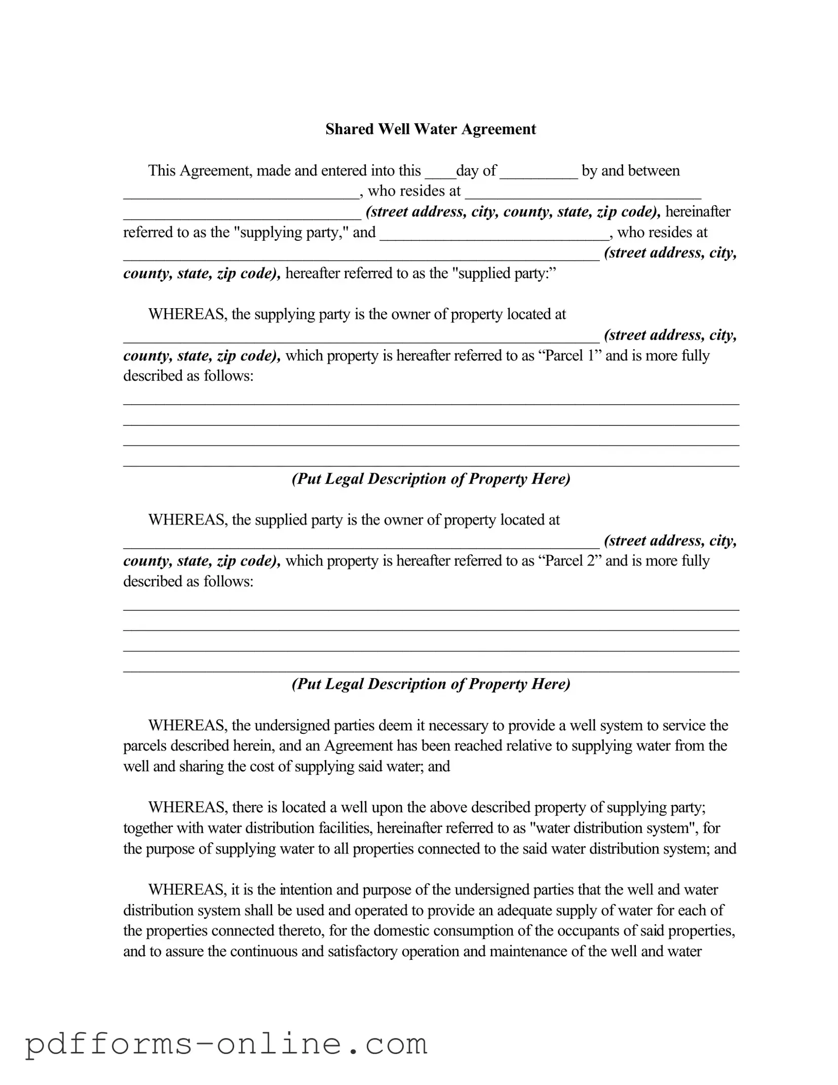 Blank Shared Well Agreement Template