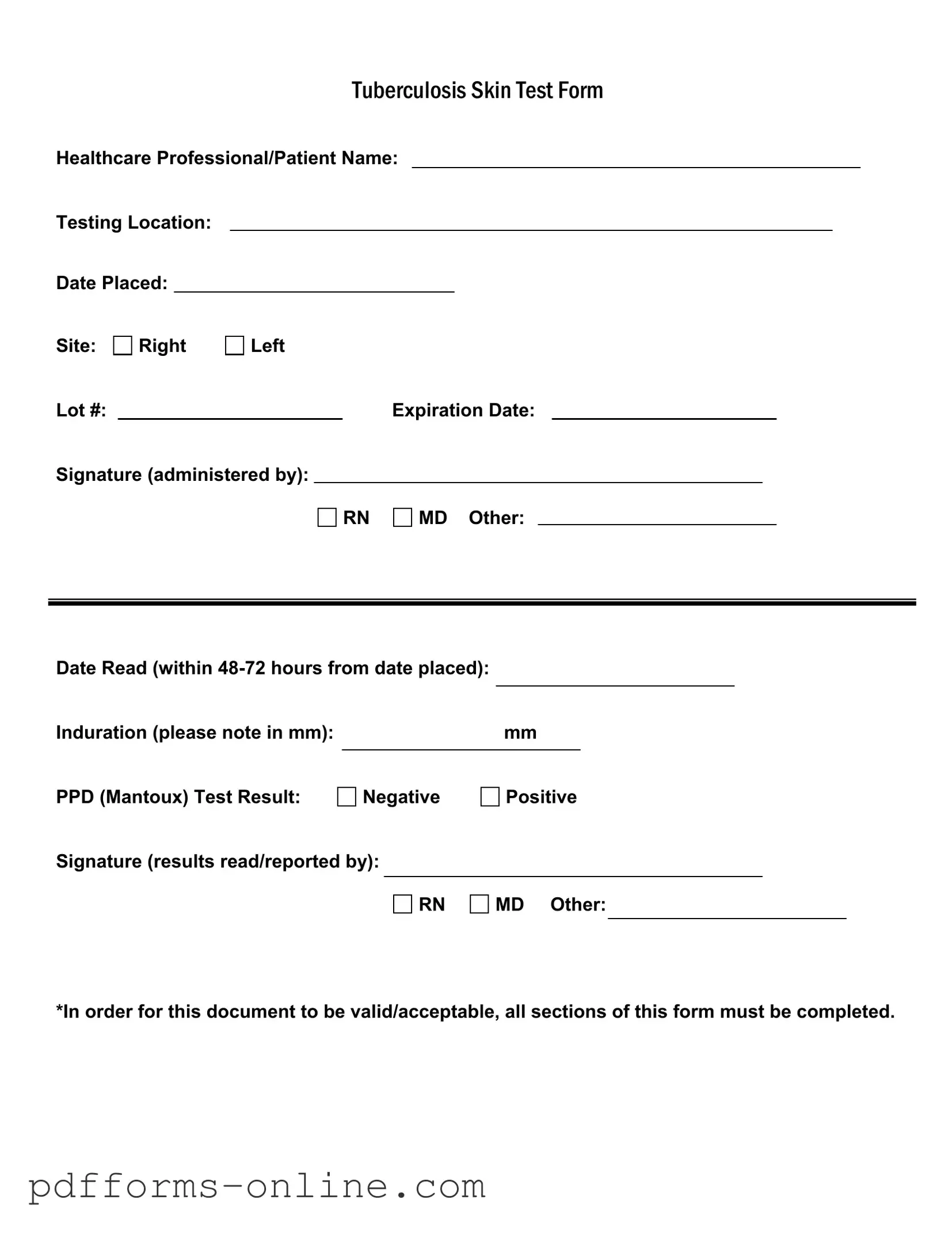 Blank Tb Test Template