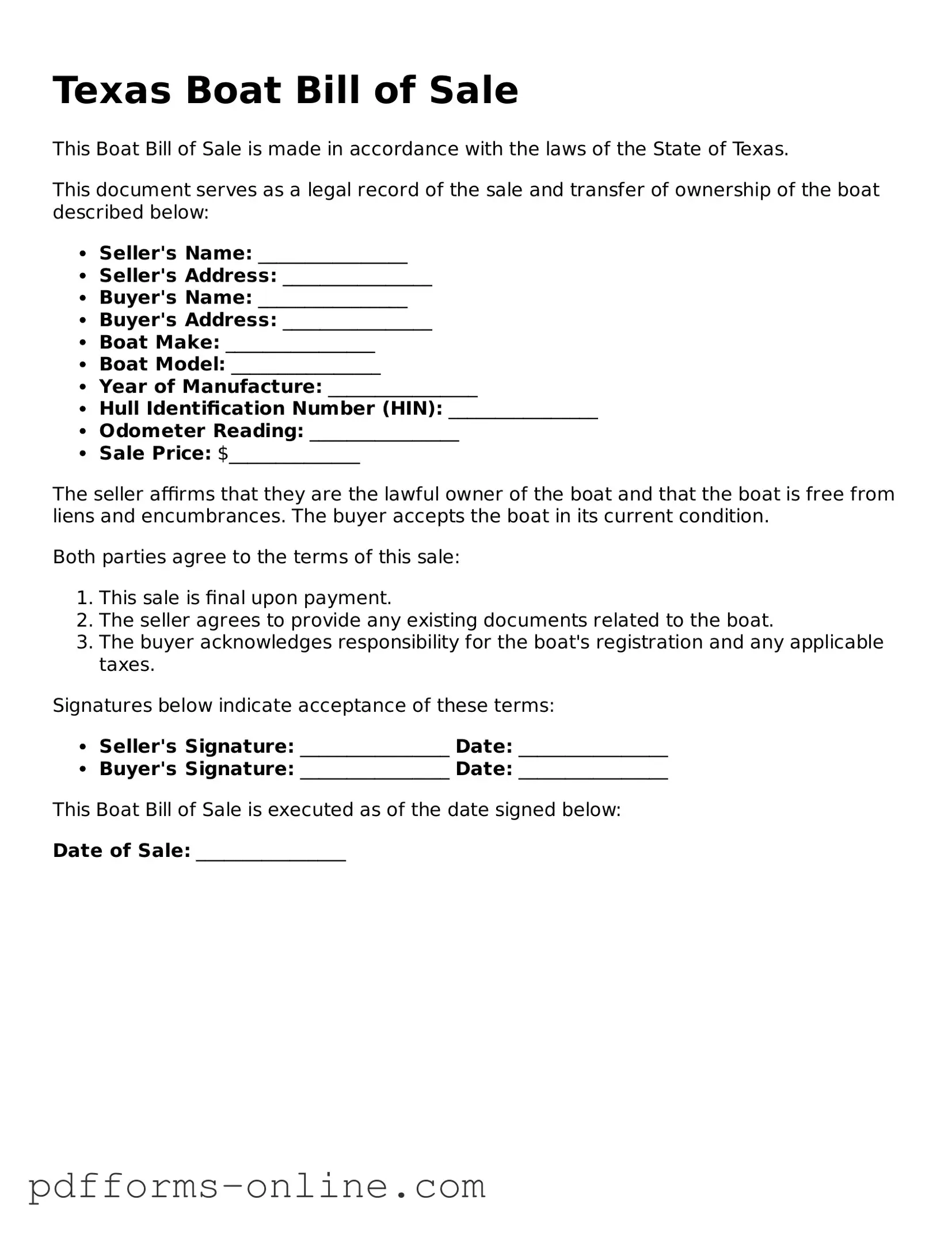 Valid Texas Boat Bill of Sale Template