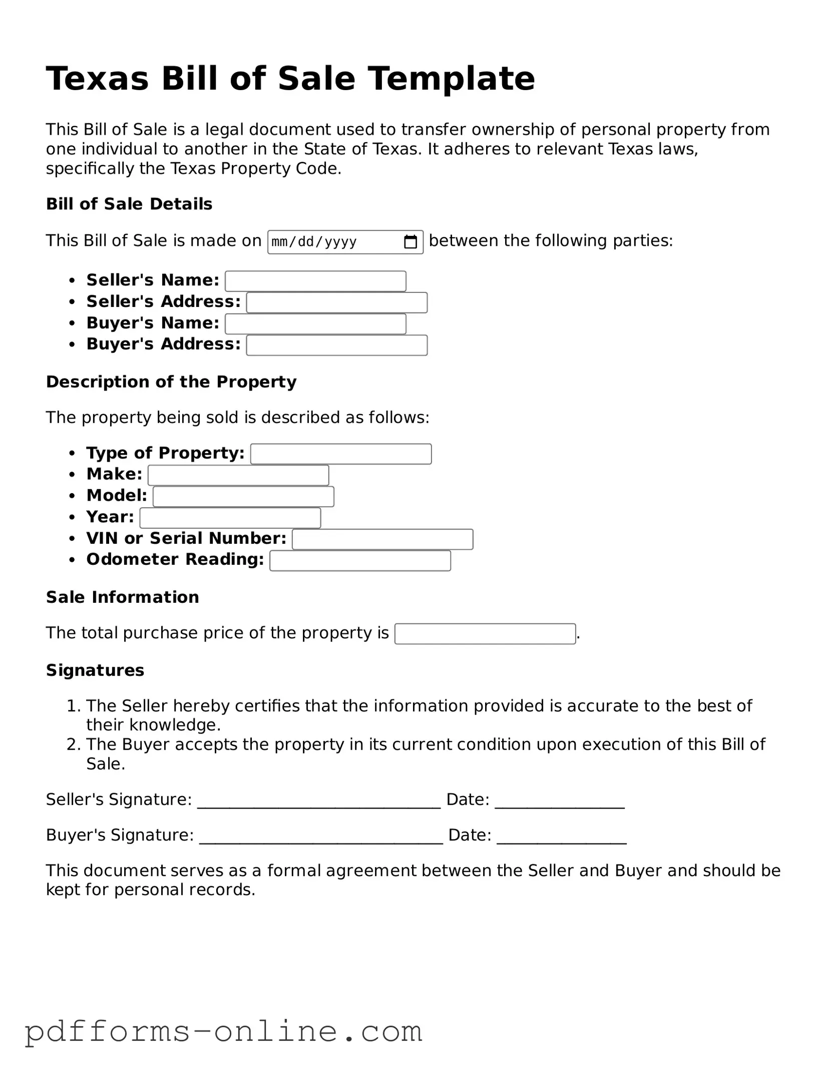 Valid Texas Bill of Sale Template
