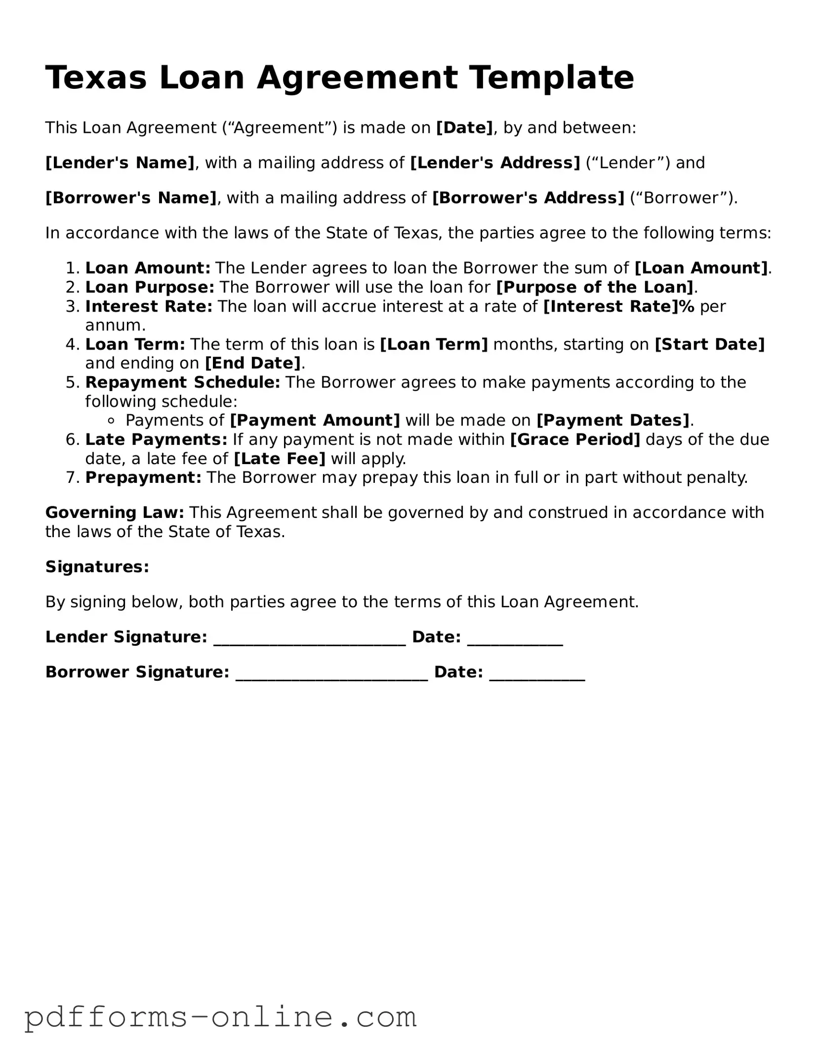 Valid Texas Loan Agreement Template